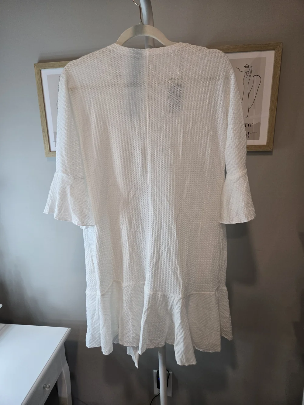 Cupshe White Open-Front Ruffle Hem Swim Coverup